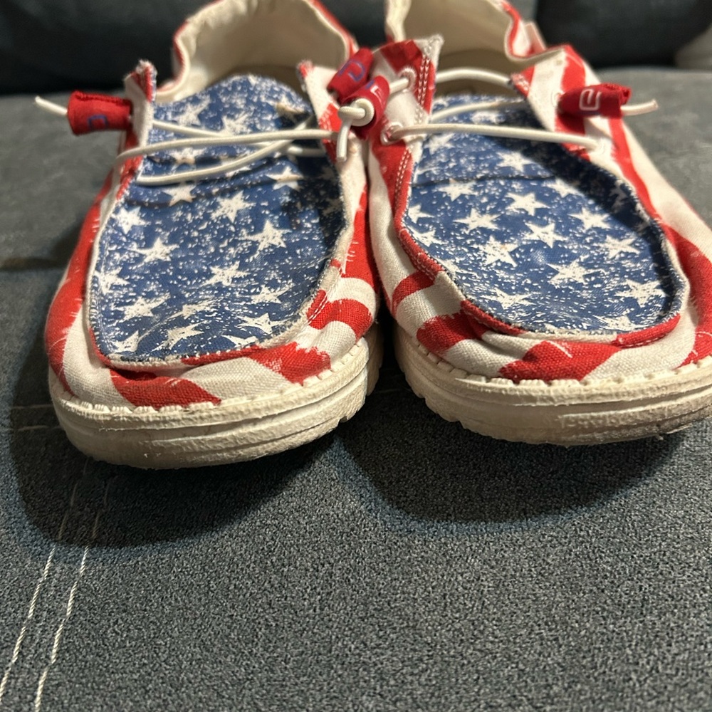 Hey Dude Women's Americana Star & Stripe Slip-On Loafers in Red, White & Blue - Picture 5 of 7
